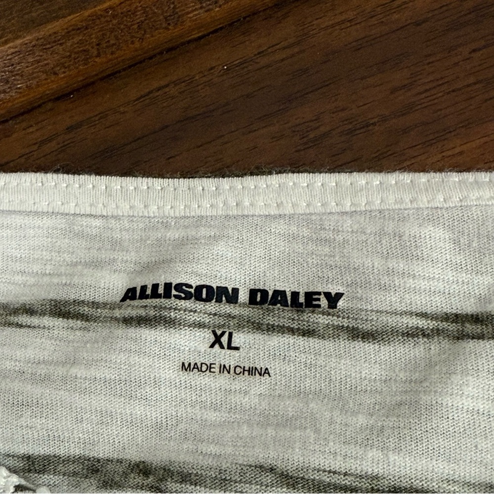 Allison Daley Striped Crochet Lace Yoke Short Sleeve Blouse Top XL White Tan - Picture 5 of 8
